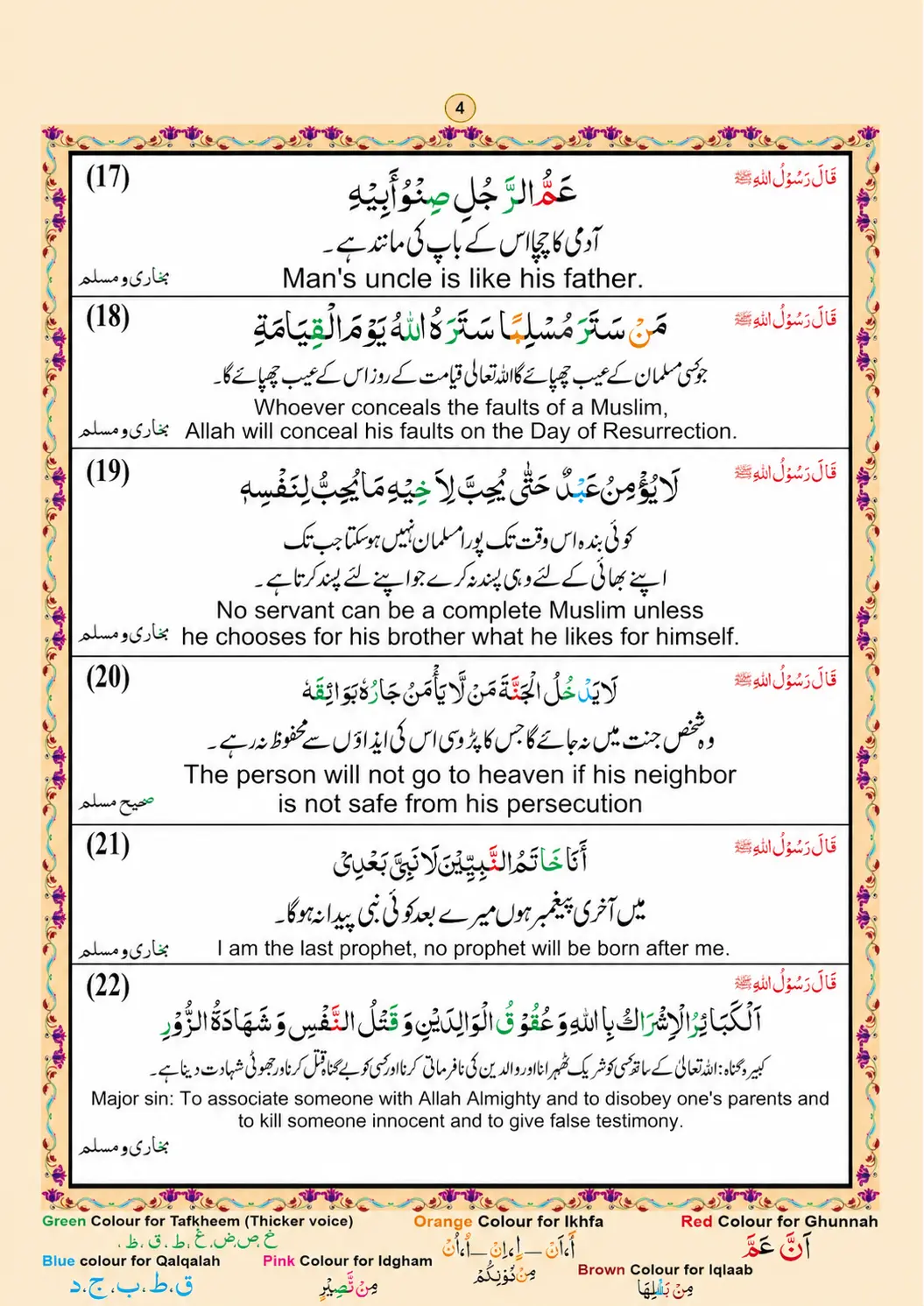 Read English 40 Hadith in Page 4